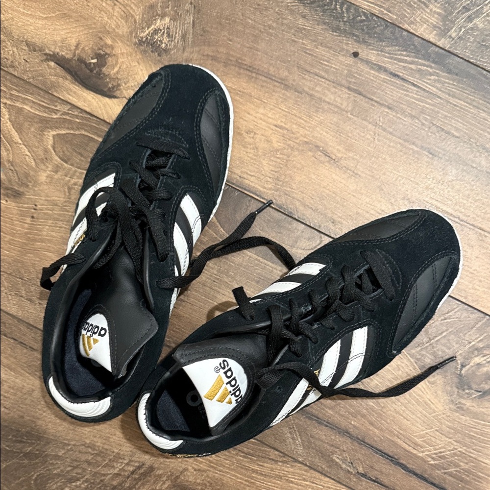 Adidas Black and White Athletic Shoes with Gold Accents - Picture 3 of 3